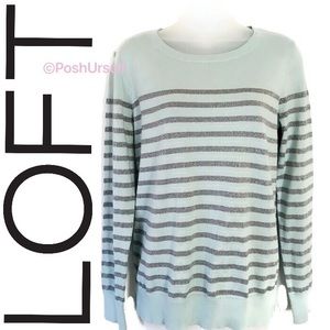 LOFT Ann Taylor Striped Cotton Sweater blue silver